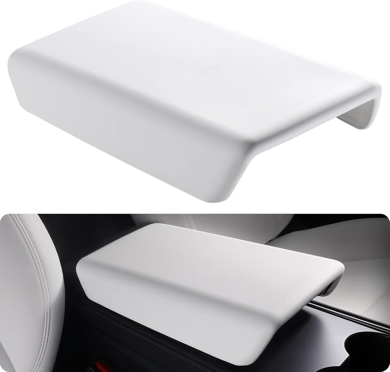 Basenor Armrest Cover for 2017-2024 Tesla Model Y Model 3 Center Console Cover Non-Slip TPU [No Logo] Protector Armrest Tesla Accessories White (Not Compatible with 2025 2026 Model Y/3) - Image 1